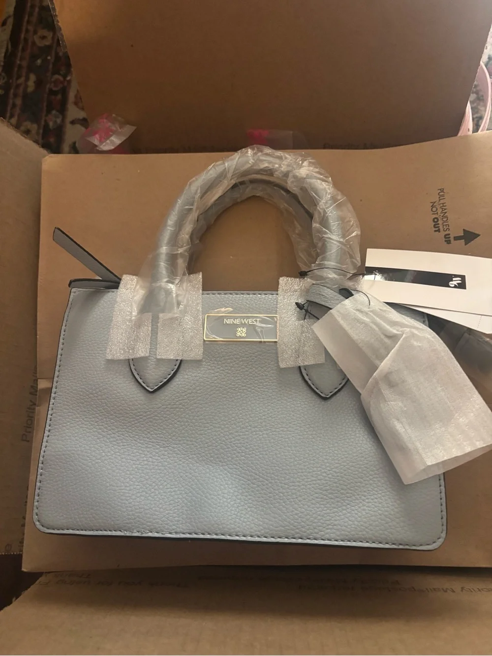 Nine West Pale Blue Structured Top-Handle Satchel